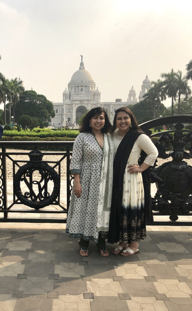 Priya and her mother outside of the Victoria Memorial in Kolkata, India