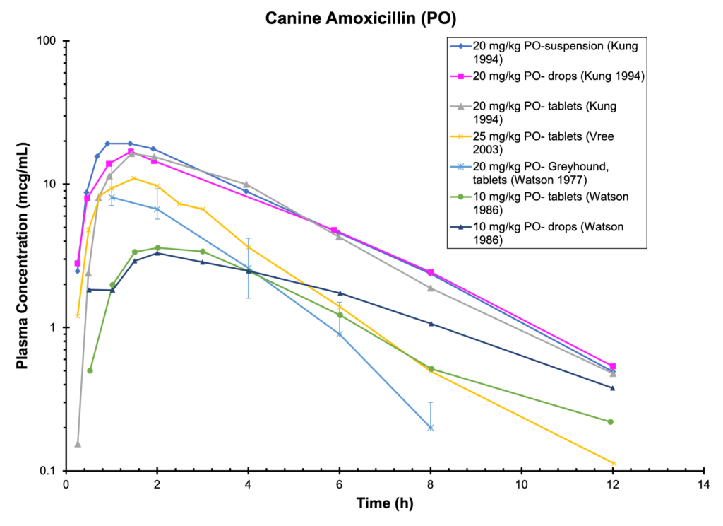 DOG AMOXICILLIN (PO) - Plasma Concentration