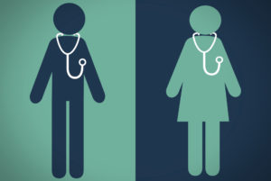 male and female icons with stethoscopes