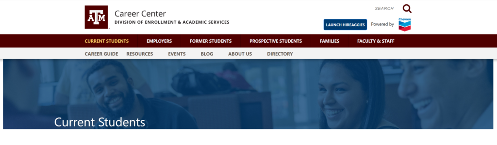 Launch Hire Aggies from Current Student page