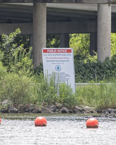 One of the Superfund Site signs in the Houston Ship Channel