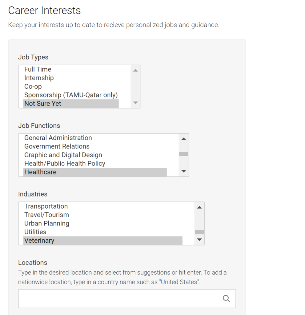 Academic Information Section: Career Interests