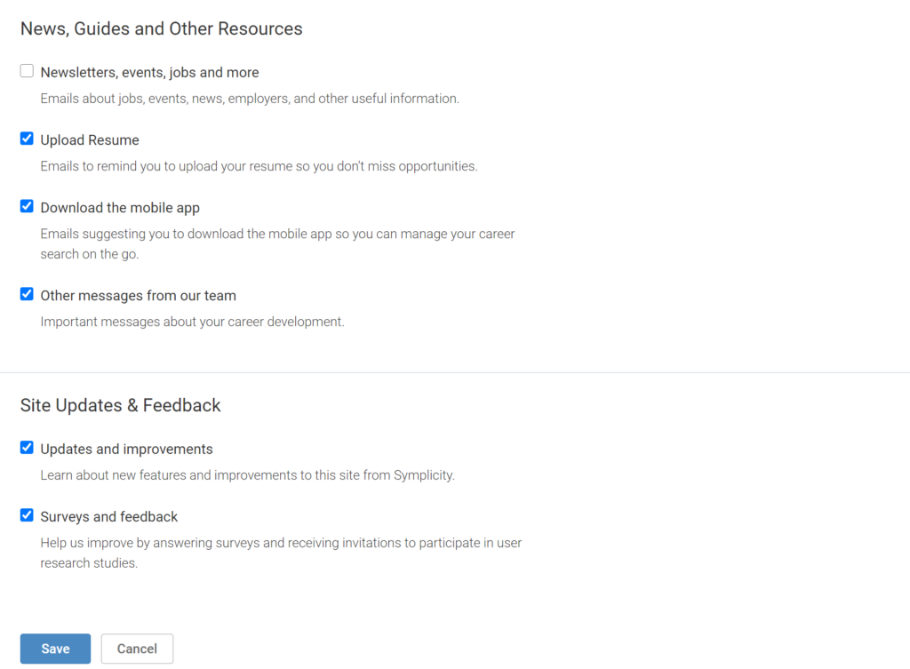 Emails and Notification Sections: News, Guides, and Other Resources, Site Updates & Feedback 