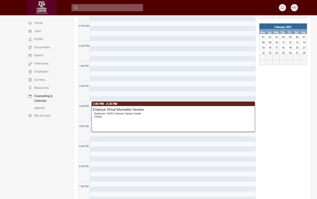 Counseling & Calendar Page 