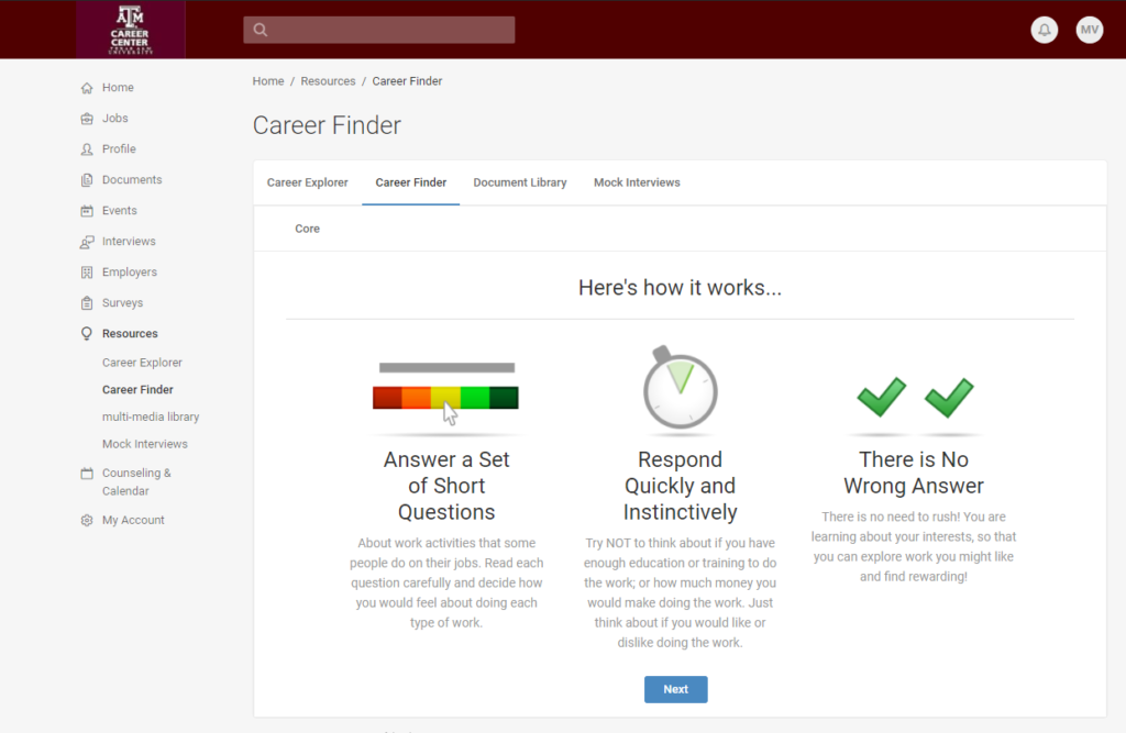 Career Finder Page