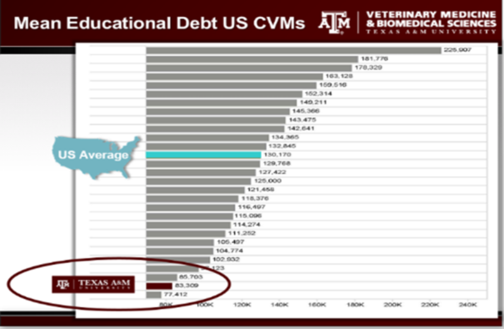 a graph of the mean education debt form US CVMs