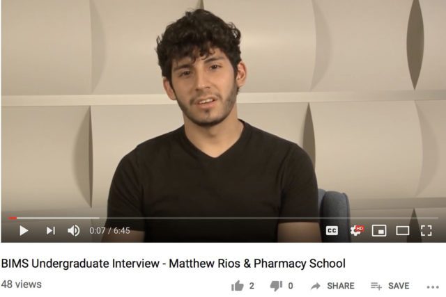 Youtube Screenshot of Matthew Rio's interview on Pharmacy School