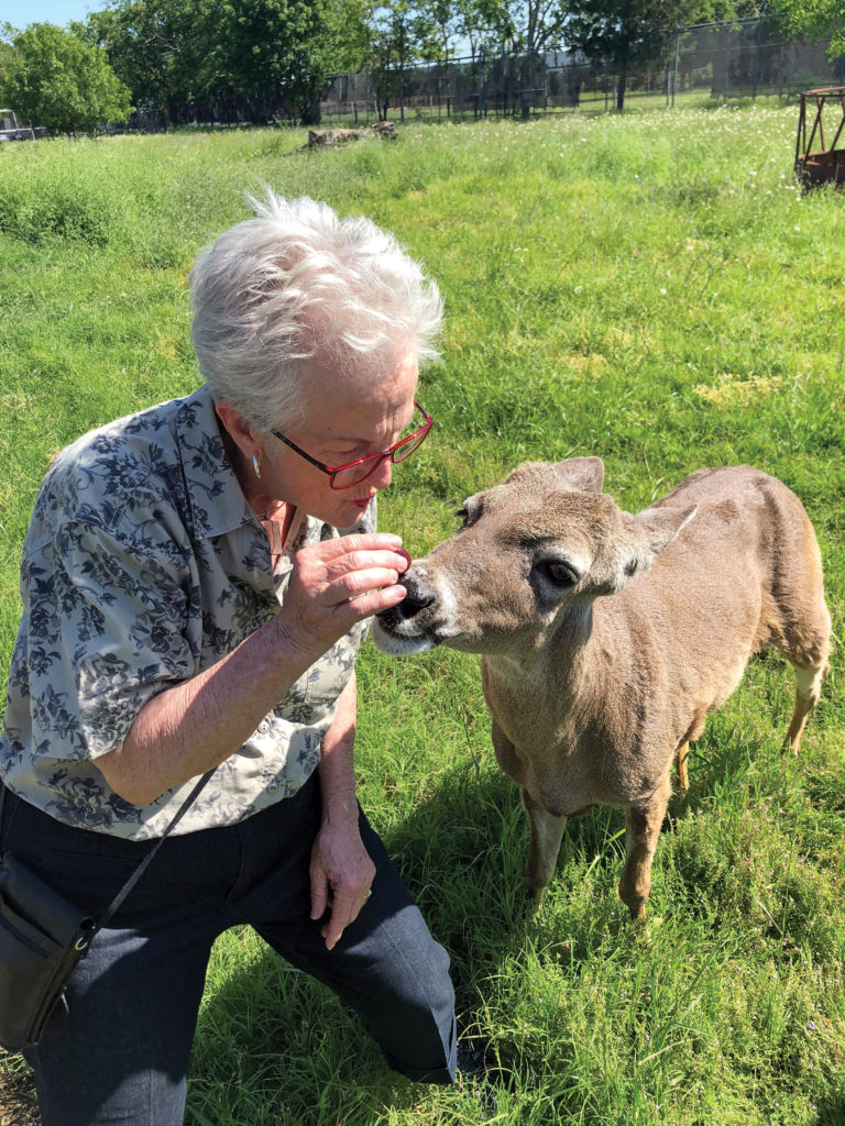 Betsy Overholser feeding a deer