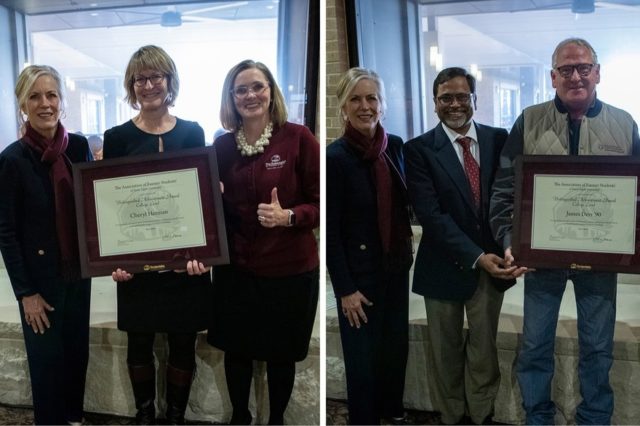 AFS rep, professors, department heads, and dean with awards