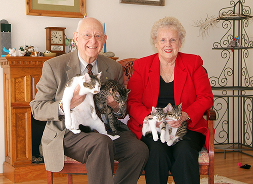 Dr. Duane Kraemer, Shirley Kraemer, CC, and her three kittens
