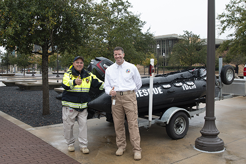 Texas Department of Emergency Management officials with a rescue boat