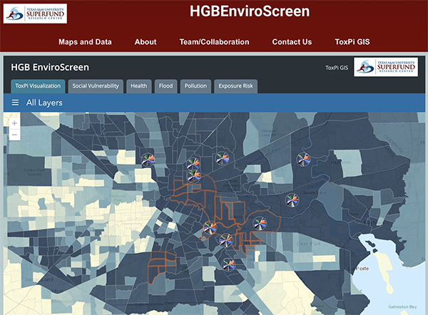 A screenshot from the HGBEnviroScreen website