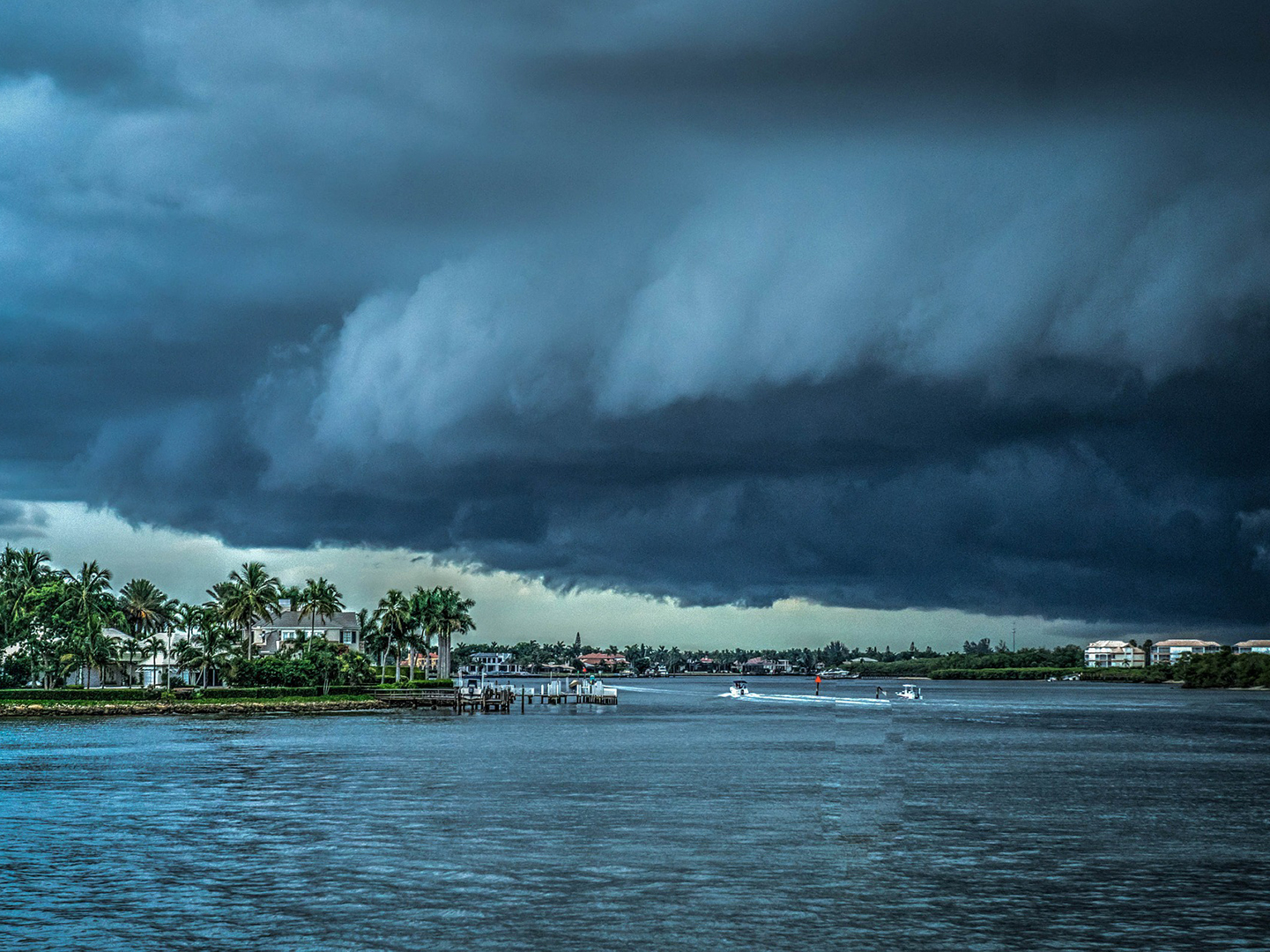 A storm hangs over a Gulf Coast bay