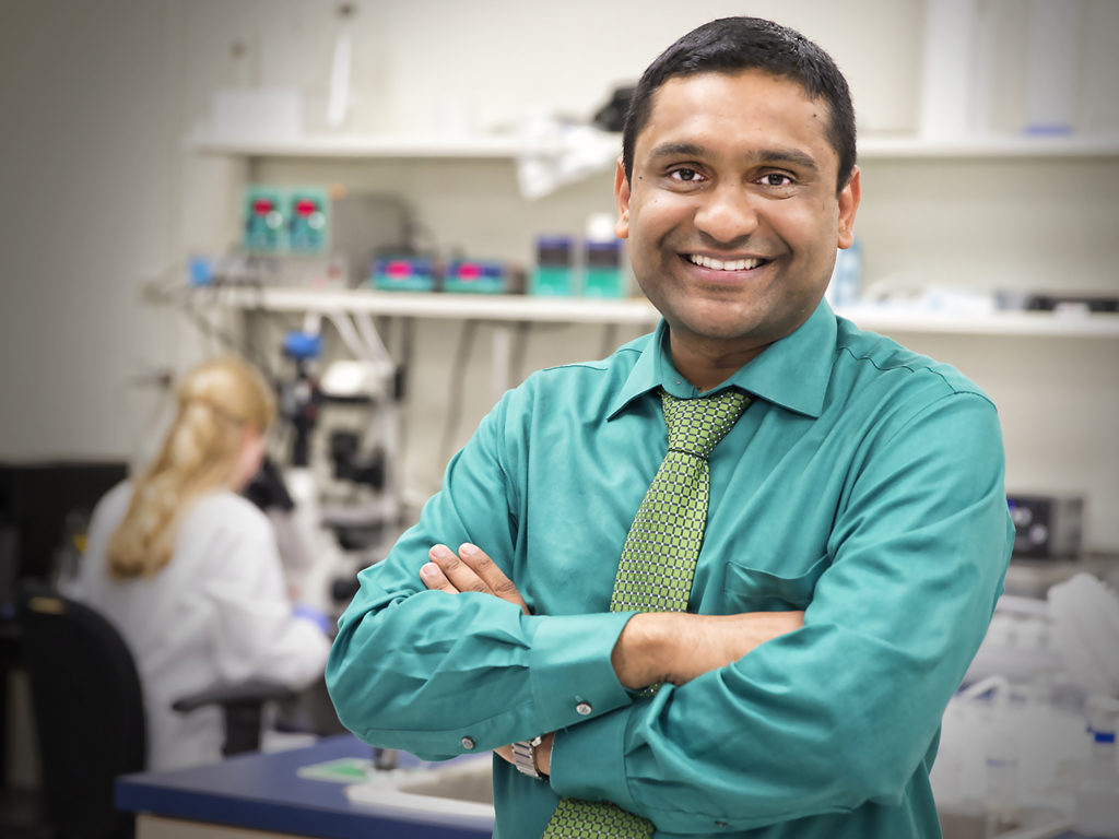 Dr. Jayanth Ramadoss in his lab, where he studies the effects of alcohol use and vaping during pregnancy