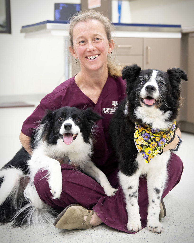 Dr. Kate Creevy with a young and old Border Collie
