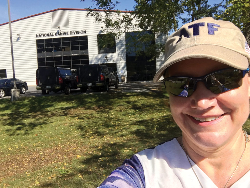 LeBlanc taking a selfie in front of the ATF canine division building