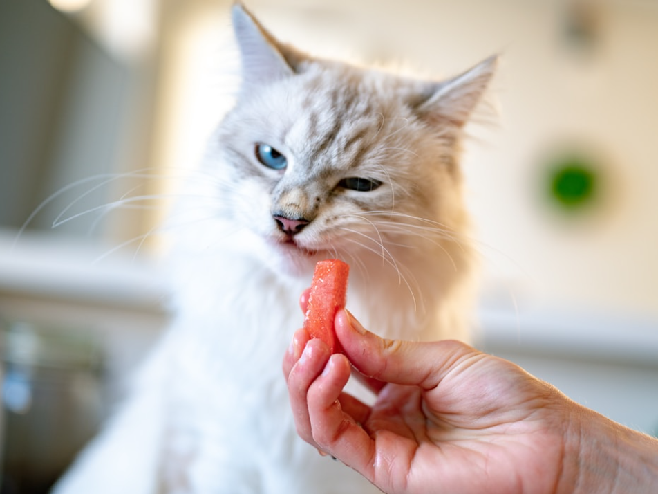 white cat making an "ew" face at a carrot