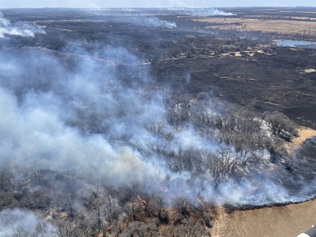 Wildfires burning in Eastland County, Texas in March 2022