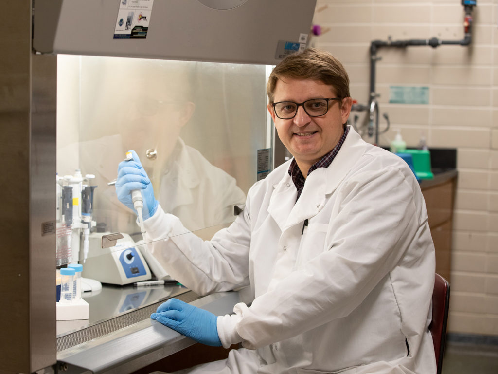 Dr. Artem Rogovskyy at work in his lab