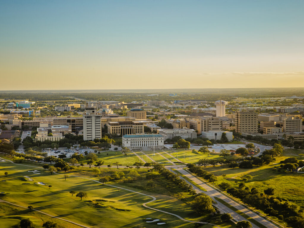 Aerial view of the Texas A&M University campus