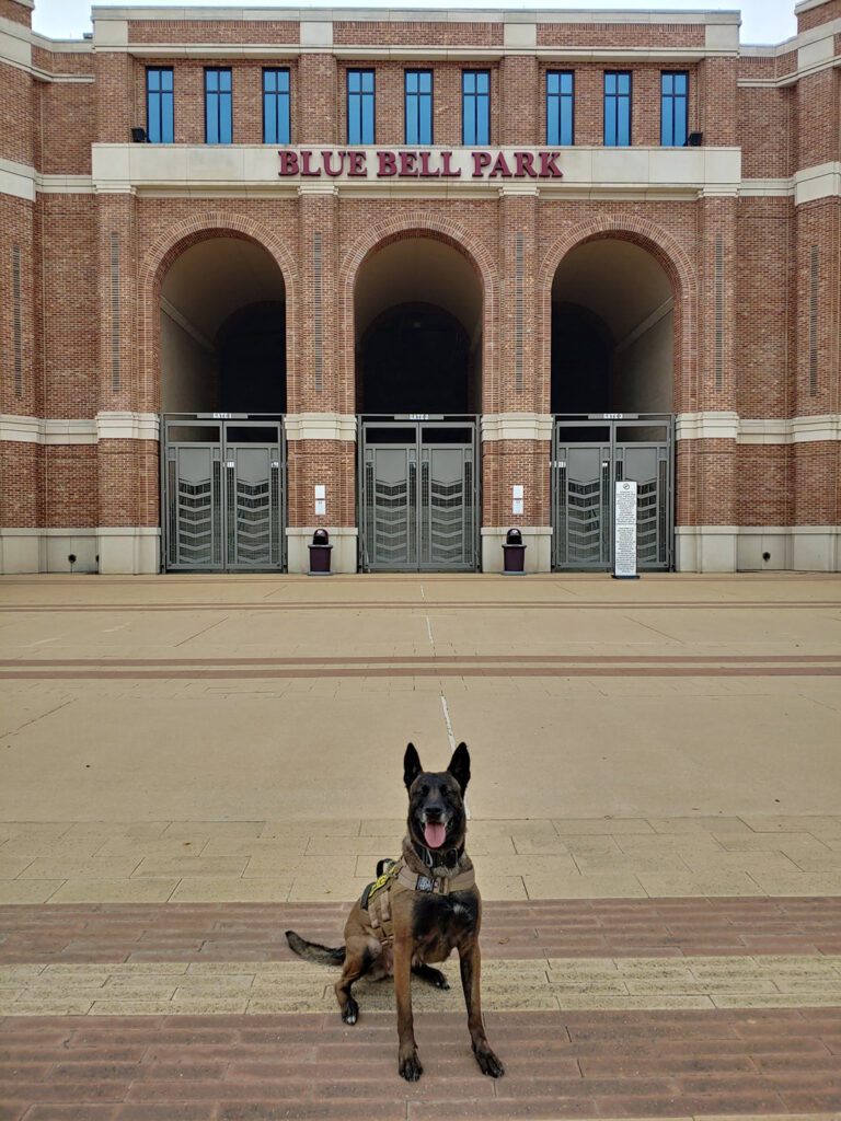 Jackie in front of Blue Bell Park