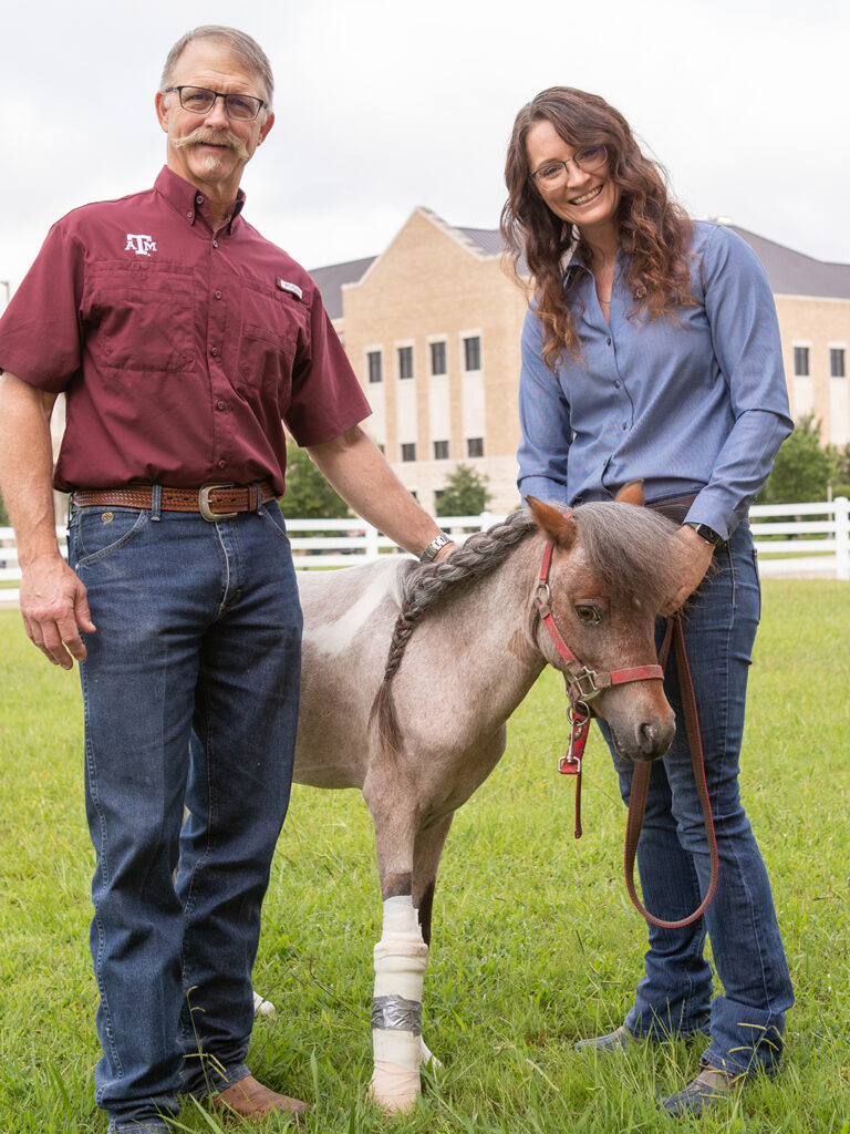 Dr. Watkins and Dr. Glass with Jeffery the mini horse