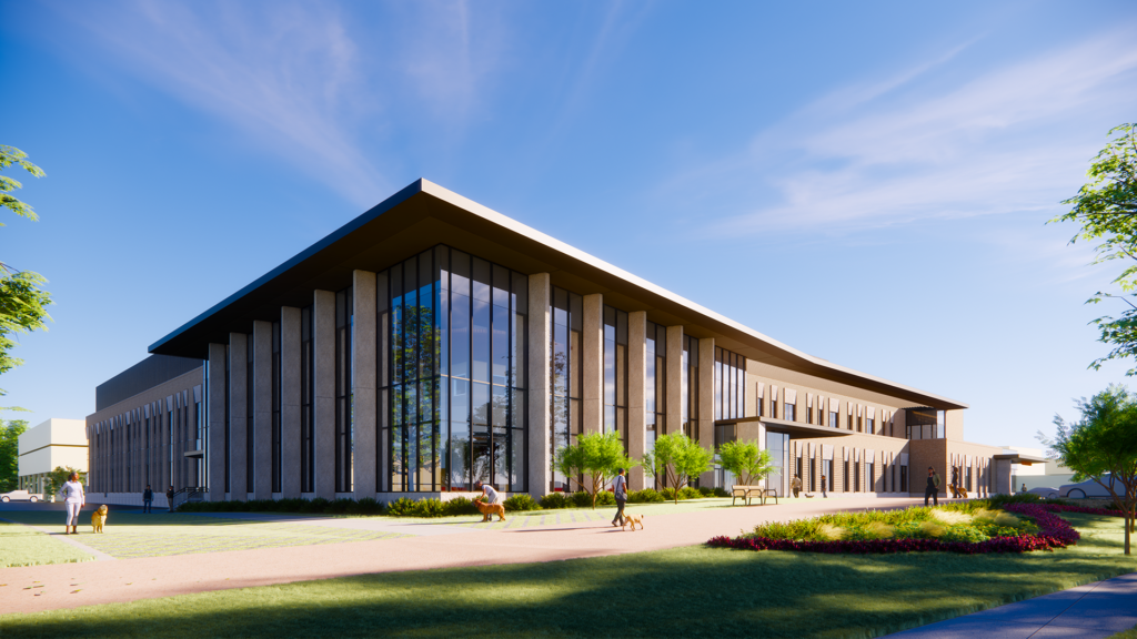 Photorealistic rendering of the new Clinical Veterinary Teaching & Research Complex at Texas A&M