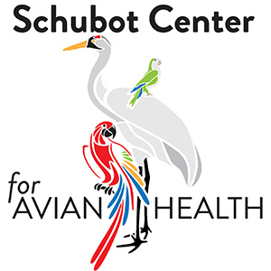 Schubot Center for Avian Health Logo featuring a crane, a parrot and a parakeet