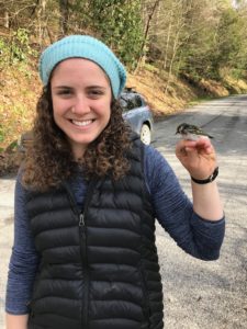 Dr. Abby Kimmitt holding a small sparrow